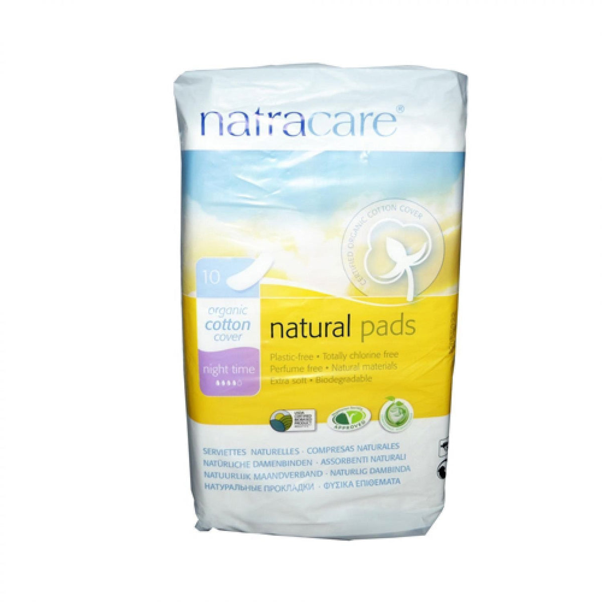 Natracare toallas sanitarias nocturnas, paquete triple, opción ecológica para dormir tranquilo.