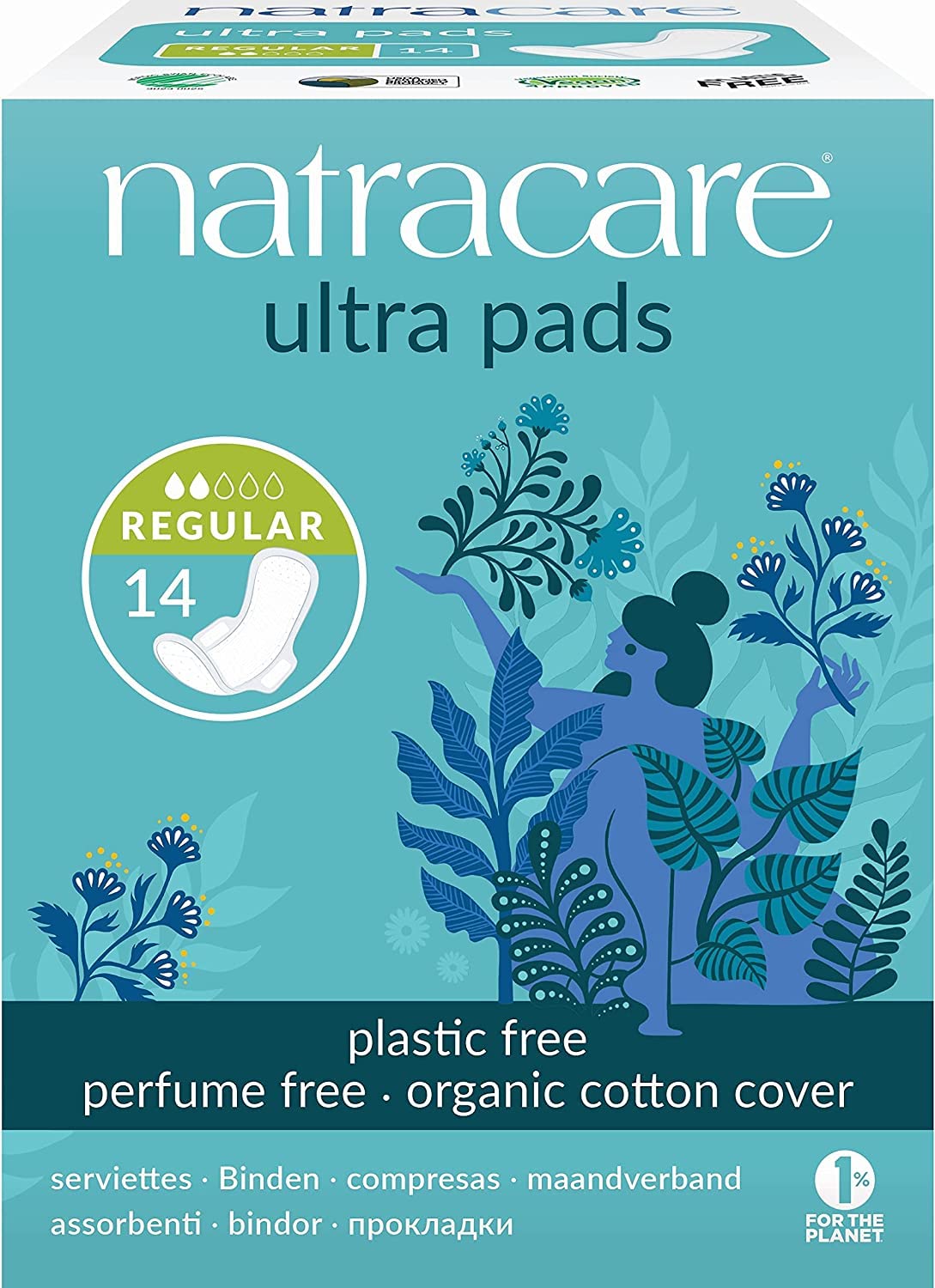 Natracare Ultra con ala, empaque individual, ideal para llevar en el bolso.