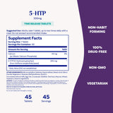 Natrol 5-HTP: close-up de la etiqueta y dosis.