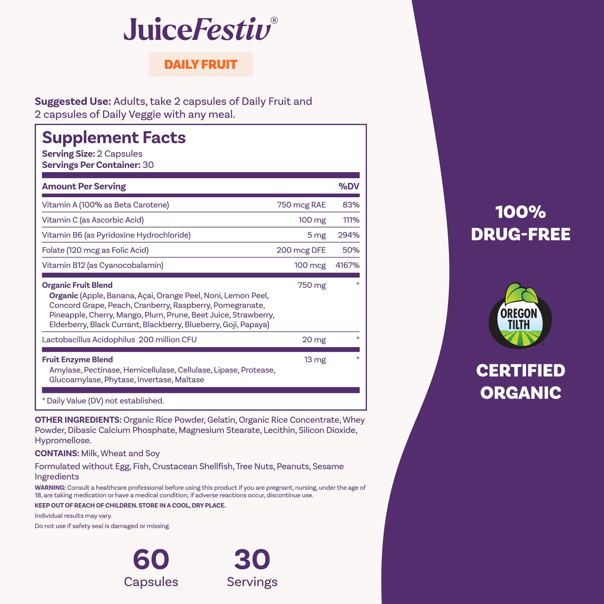 Natrol JuiceFestiv fórmula libre de alergenos comunes