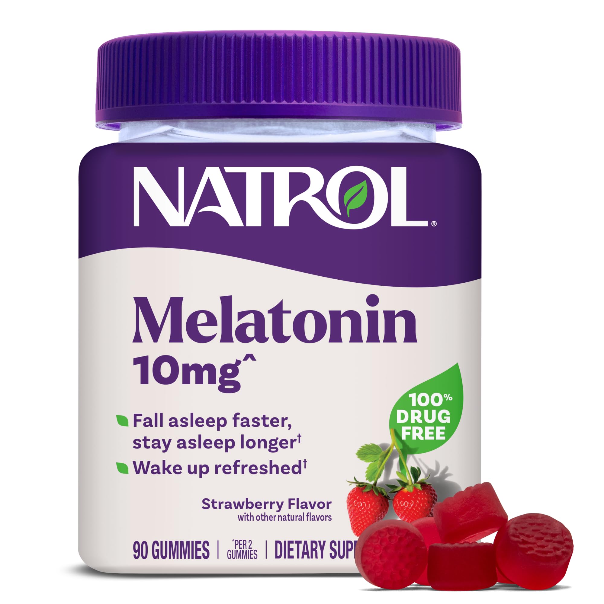 Gomitas Natrol Melatonina 10 mg para adultos, posible inicio más rápido del sueño.