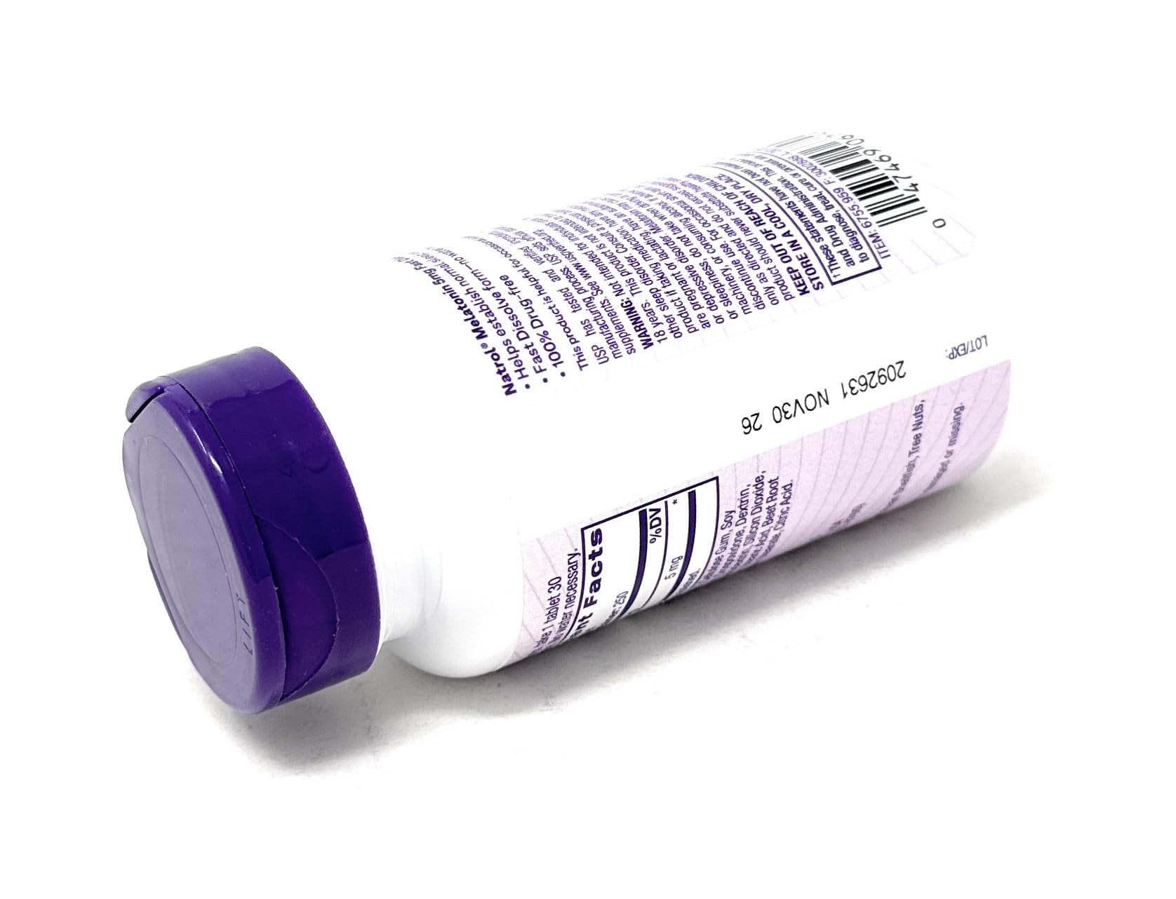 Textura suave de las tabletas Natrol Melatonina 5 mg.