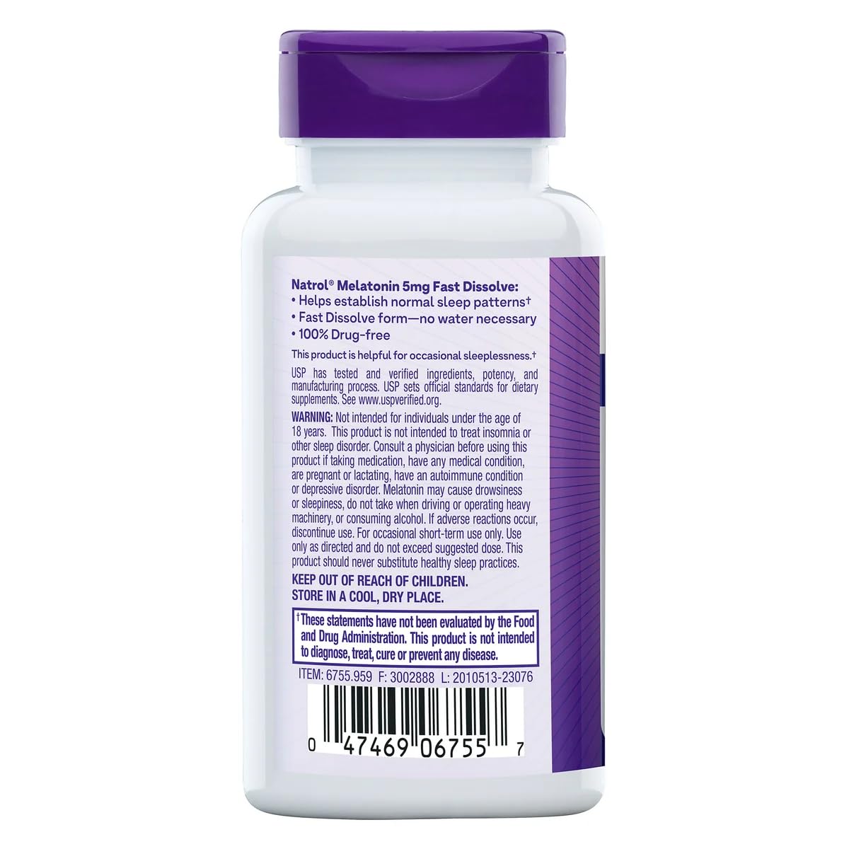 Uso nocturno suave de Natrol Melatonina 5 mg para apoyo al descanso.