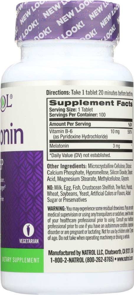Presentación de Natrol Melatonina, cuatro frascos, descanso relajante sin fármacos.