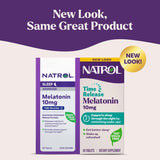 Natrol melatonina avanzada, pastillas cerca, muestra dosis inicial de 5 mg.