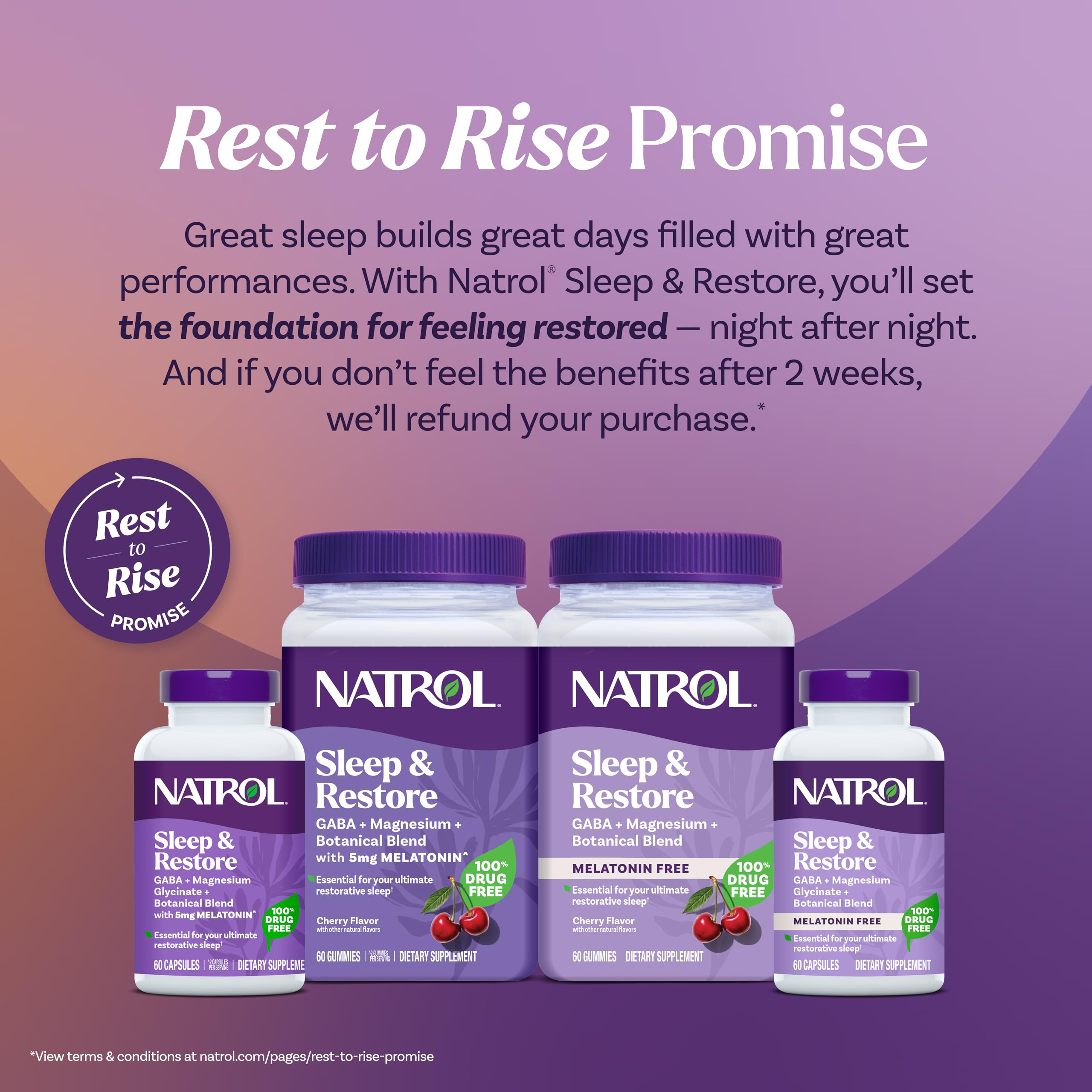 Natrol Sueño y Recuperación uso nocturno para una bebida calmante.
