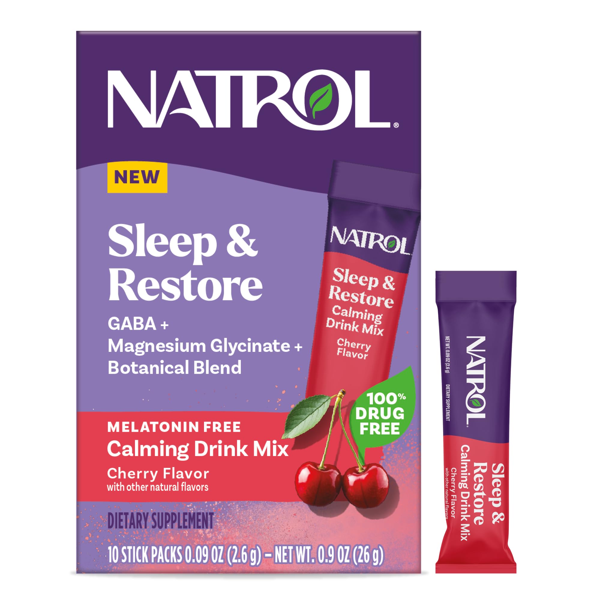 Natrol Sueño y Recuperación stick de cereza para relajación nocturna.