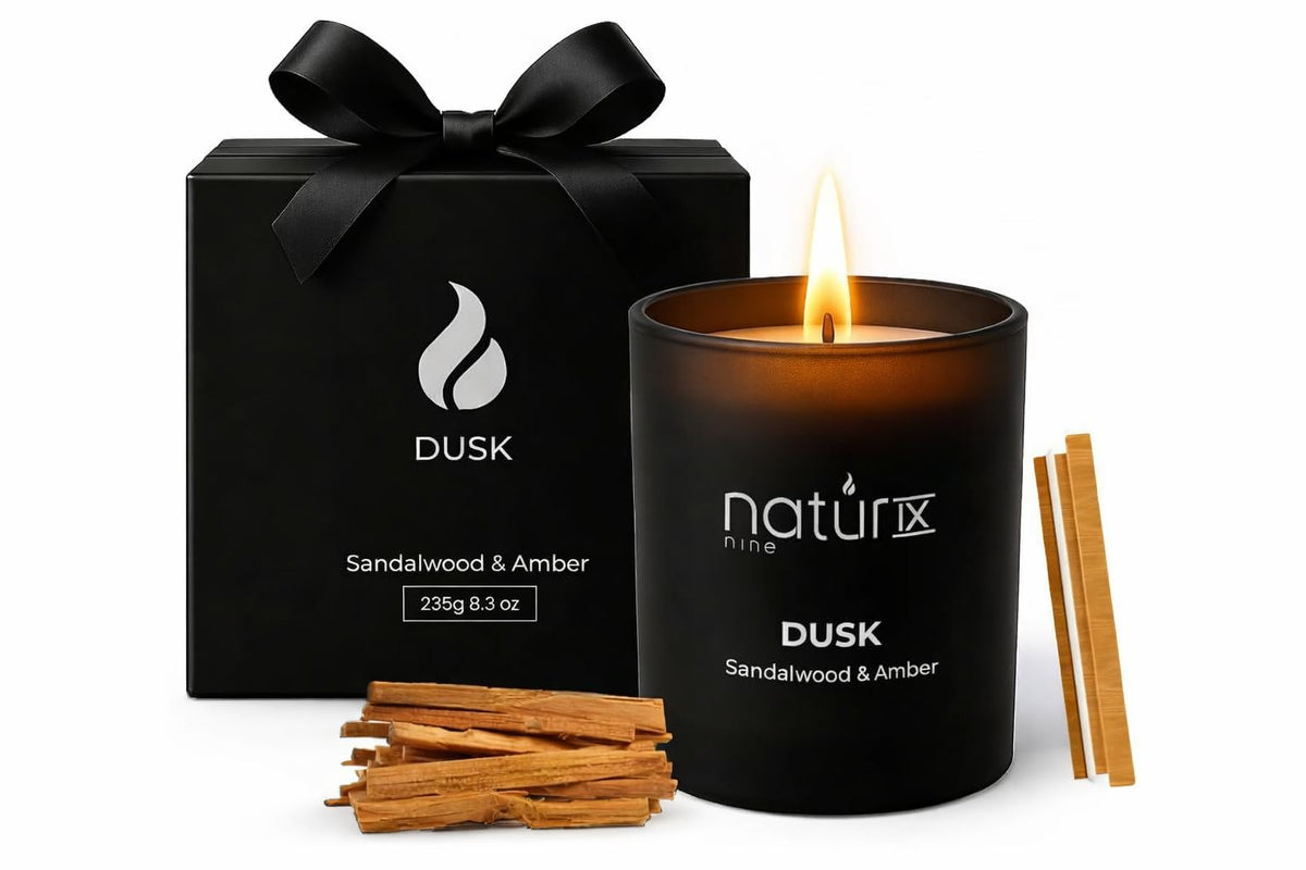 Natur IX Dusk vela en empaque premium, ideal para regalo.