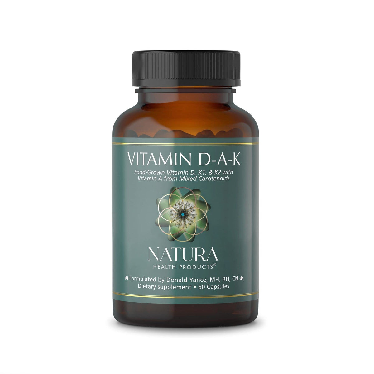Natura Health Products Vitamin D-A-K: botella con cápsulas para uso diario y apoyo potencial de huesos