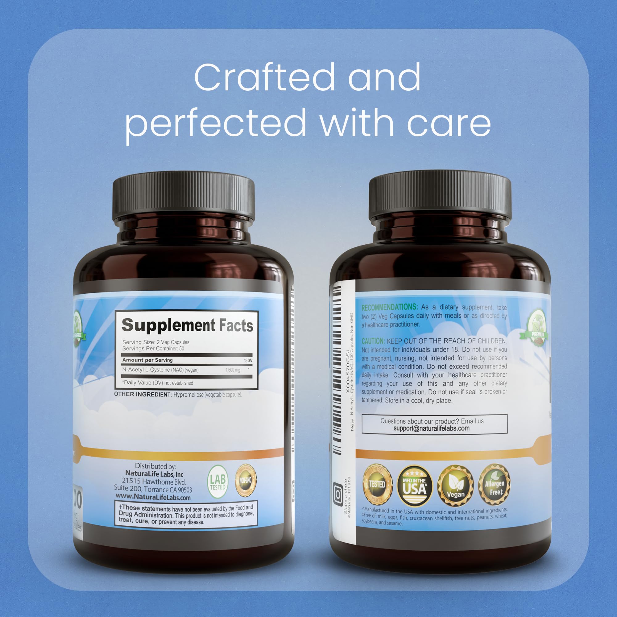 NaturaLife Labs NAC dosis de 1600 mg por cápsula