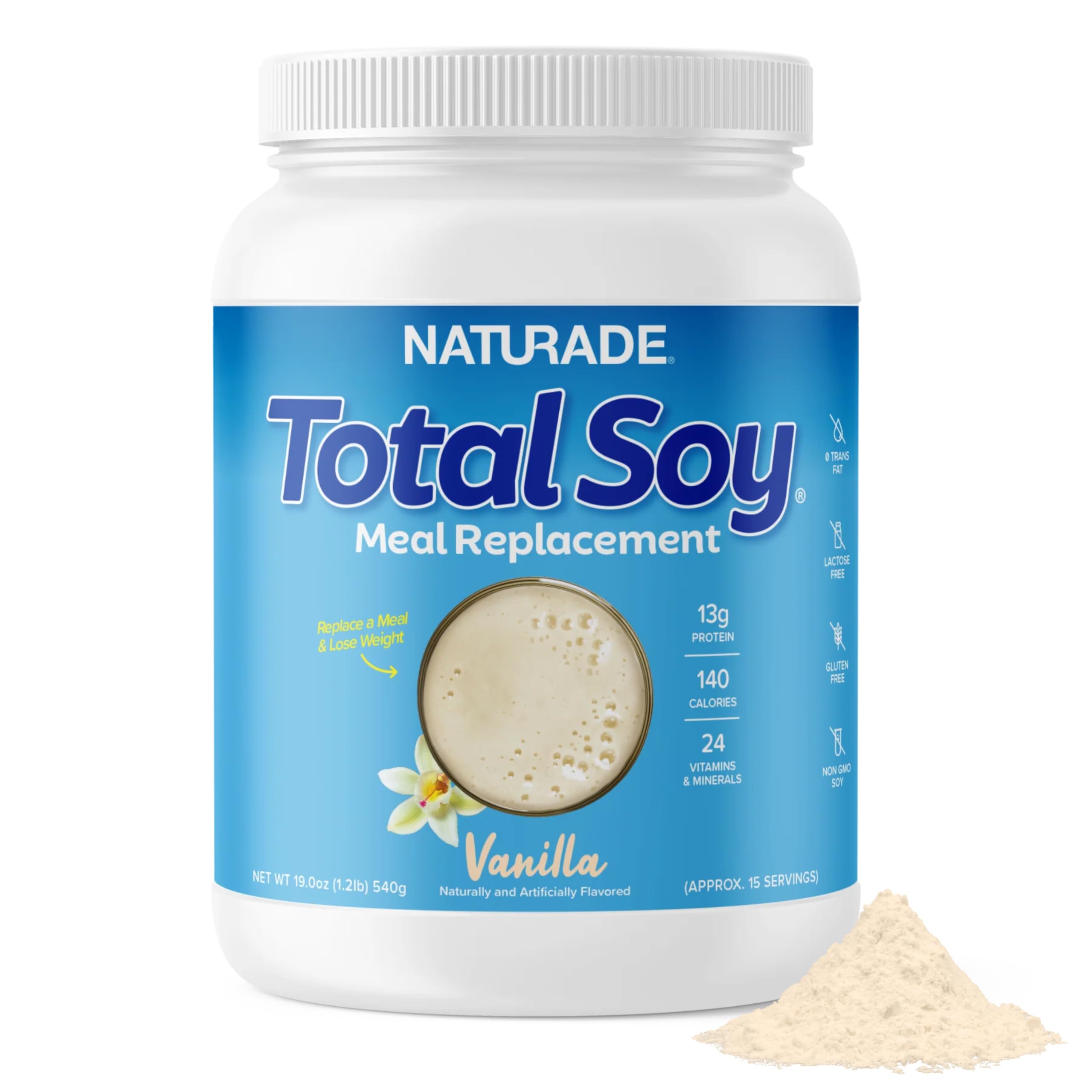 Naturade Total Soy: lata de 540 g para batido de vainilla, proteína vegetal completa.