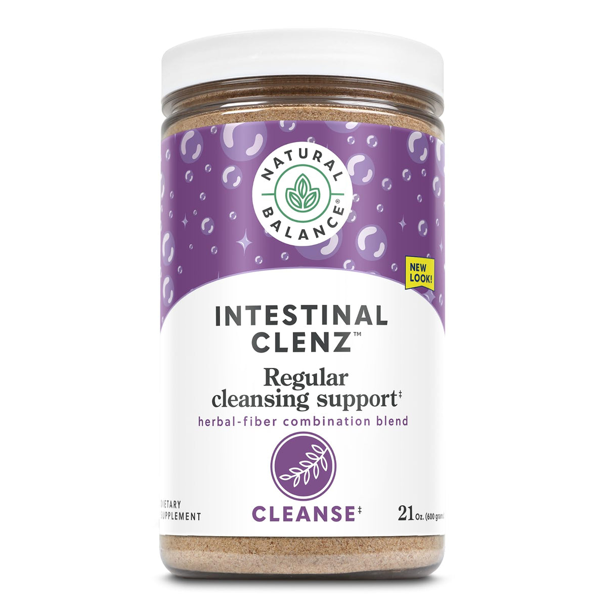 Natural Balance Intestinal Clenz, envase de fibra psyllium, apoyo a la digestión diaria y regularidad.