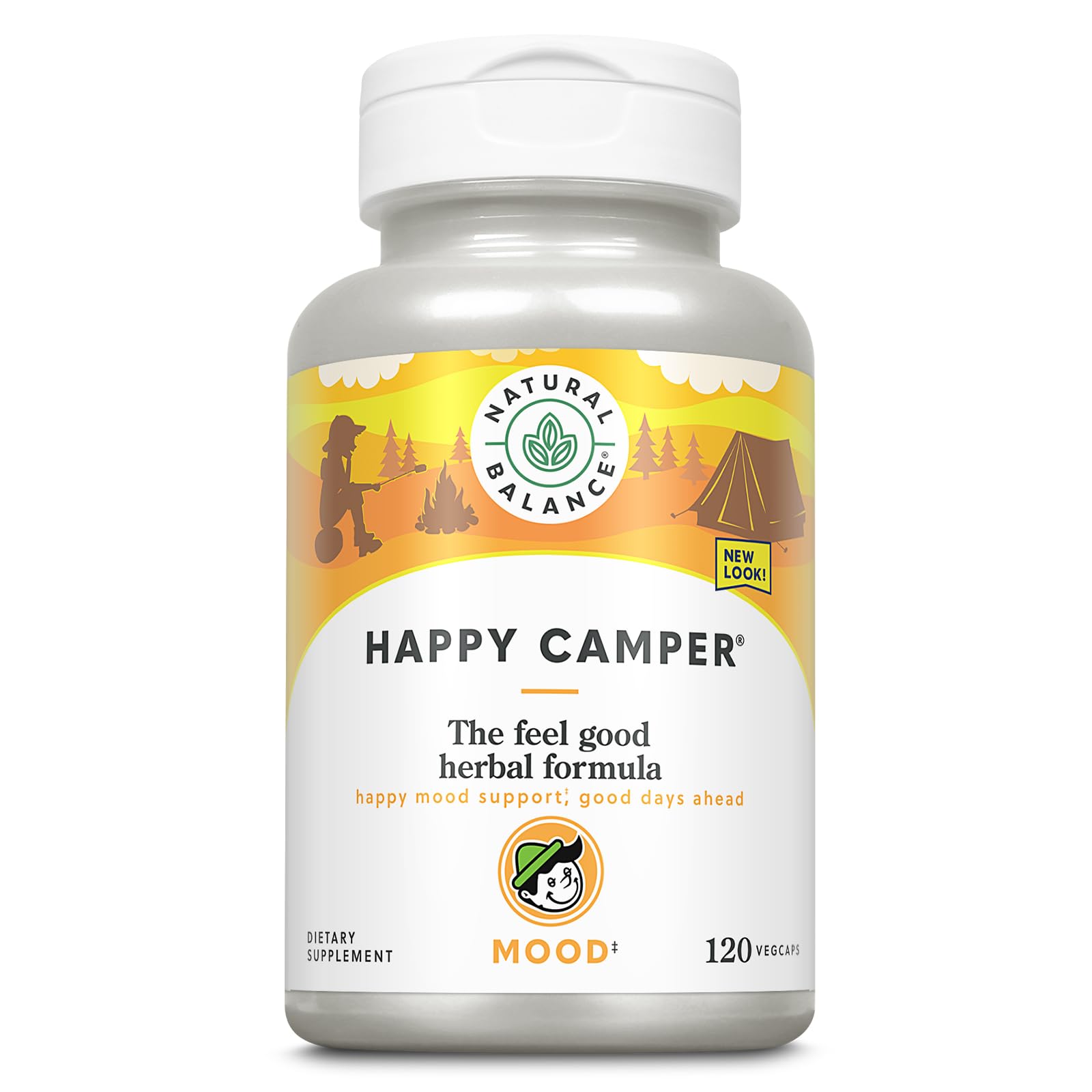 Natural Balance Happy Camper: botella de vegcaps para apoyo al ánimo diario.