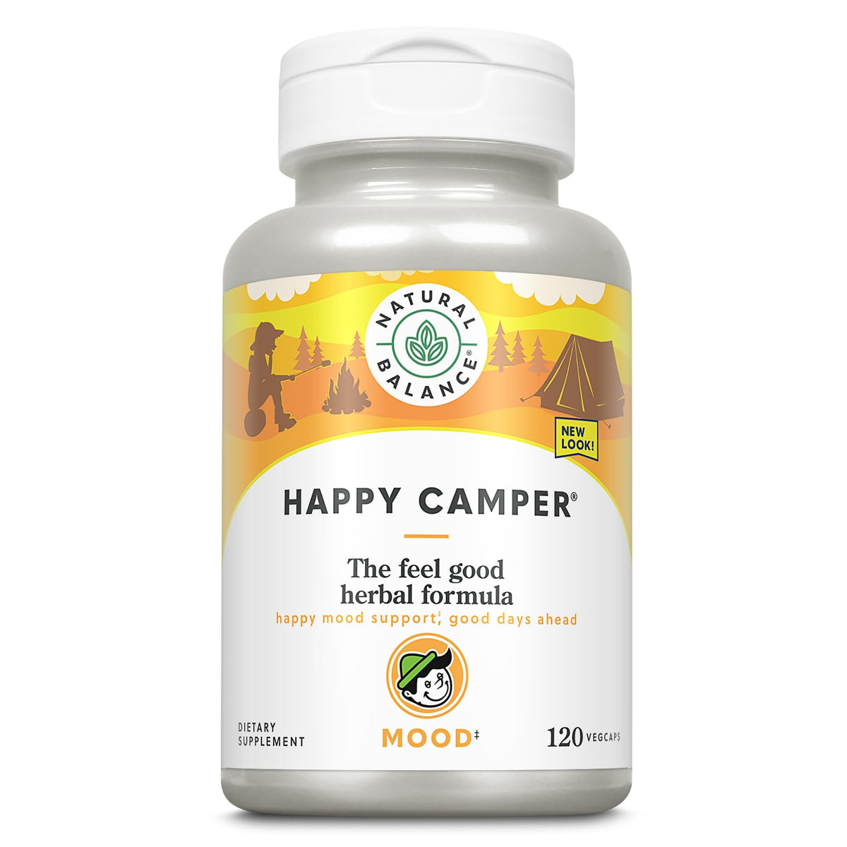 Natural Balance Happy Camper: botella de vegcaps para apoyo al ánimo diario.