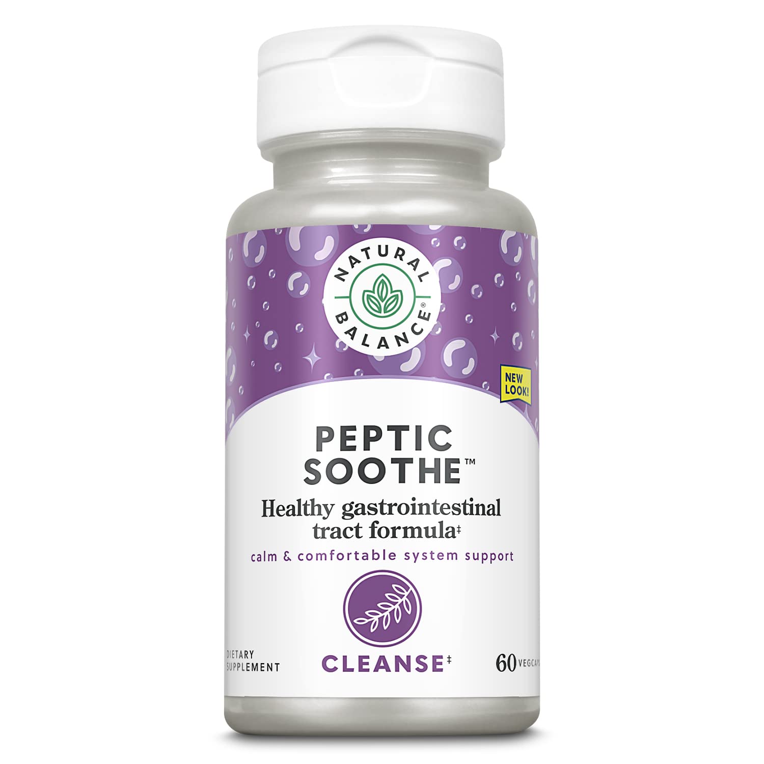 Natural Balance Peptic Soothe: botella con cápsulas vegetales para apoyo digestivo suave.