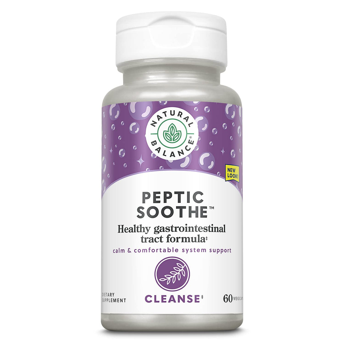 Natural Balance Peptic Soothe: botella con cápsulas vegetales para apoyo digestivo suave.