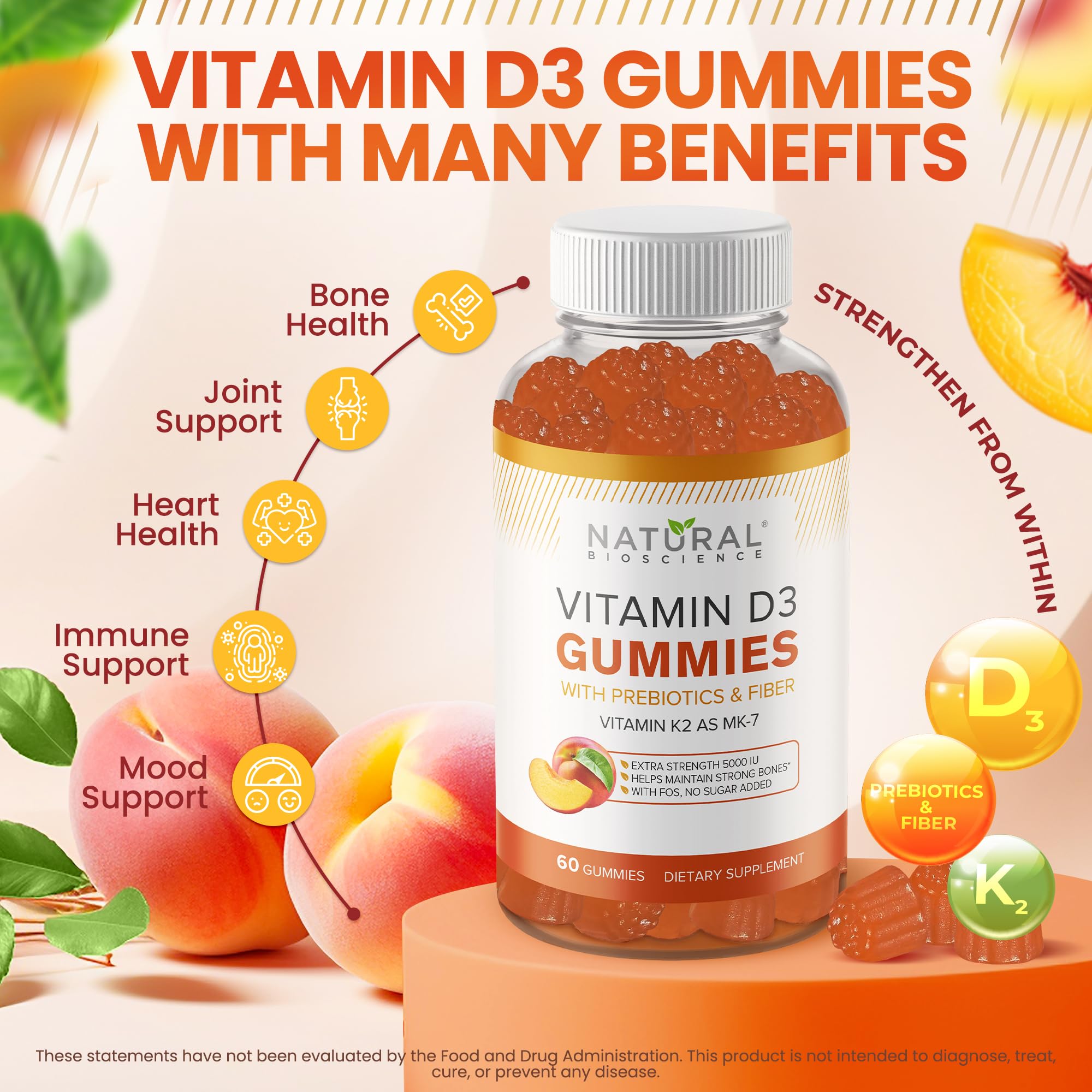 Natural BioScience gominolas D3 K2, etiqueta visible, favorece el sistema inmune