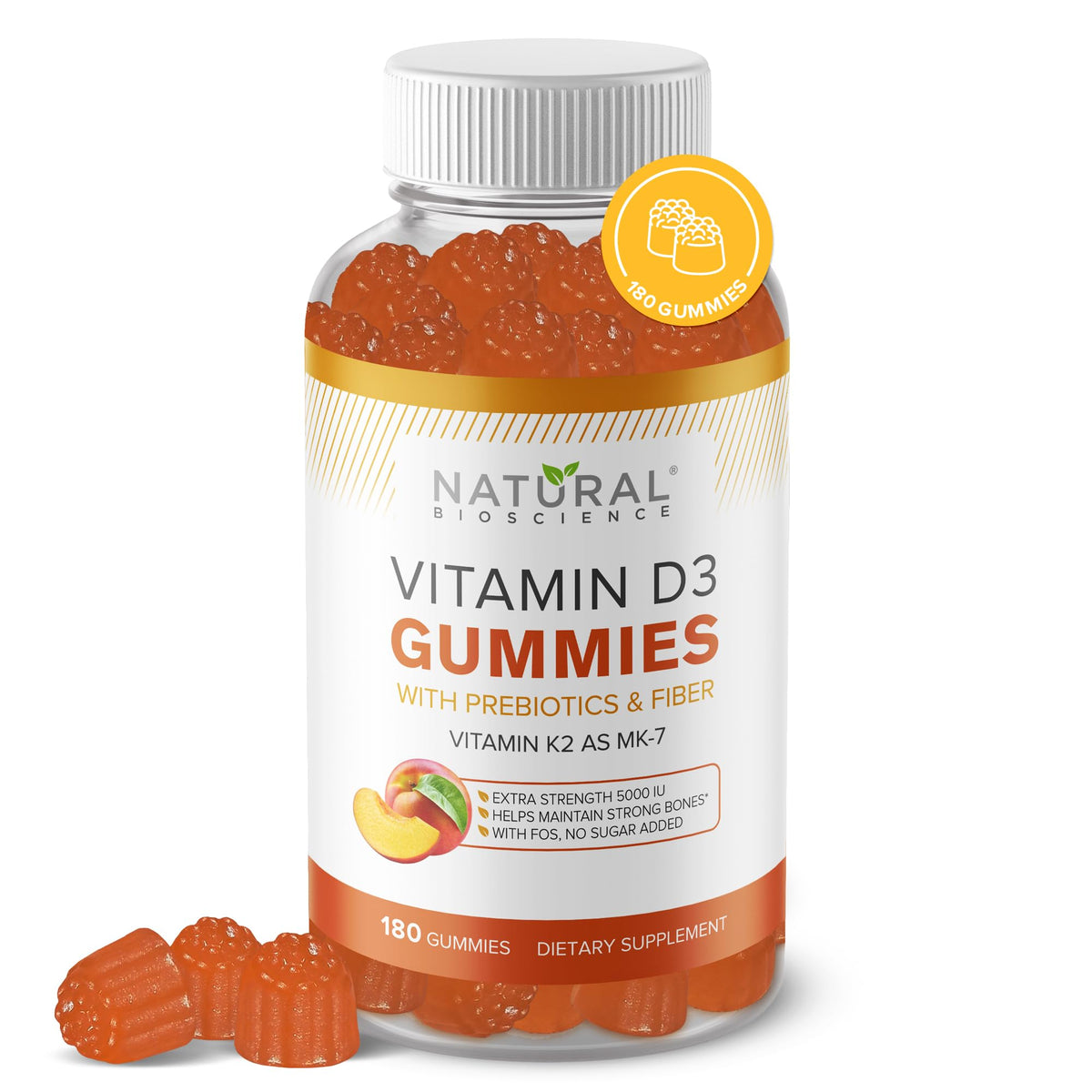 Natural BioScience gominolas D3 K2, frente del envase, apoya la salud ósea