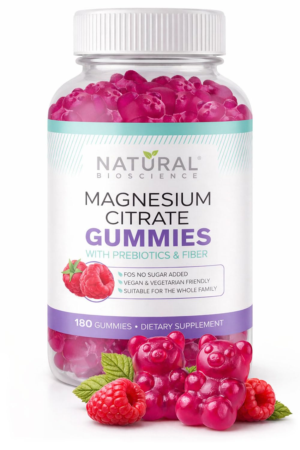 Natural BioScience gominolas magnesio sin azúcar en envase, apoyo a la relajación diaria.
