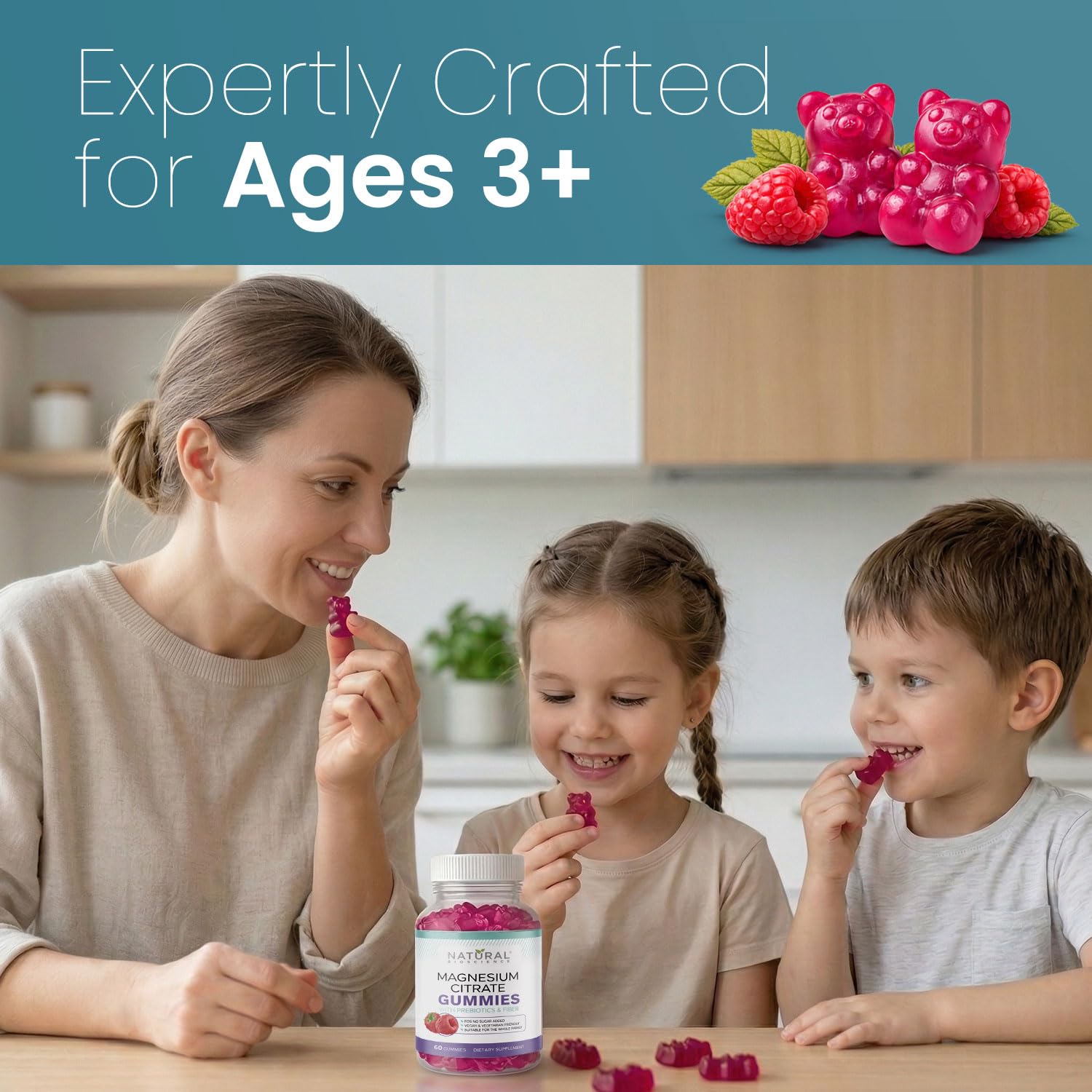 Natural BioScience gominolas magnesio sin azúcar, sabor agradable para toda la familia.