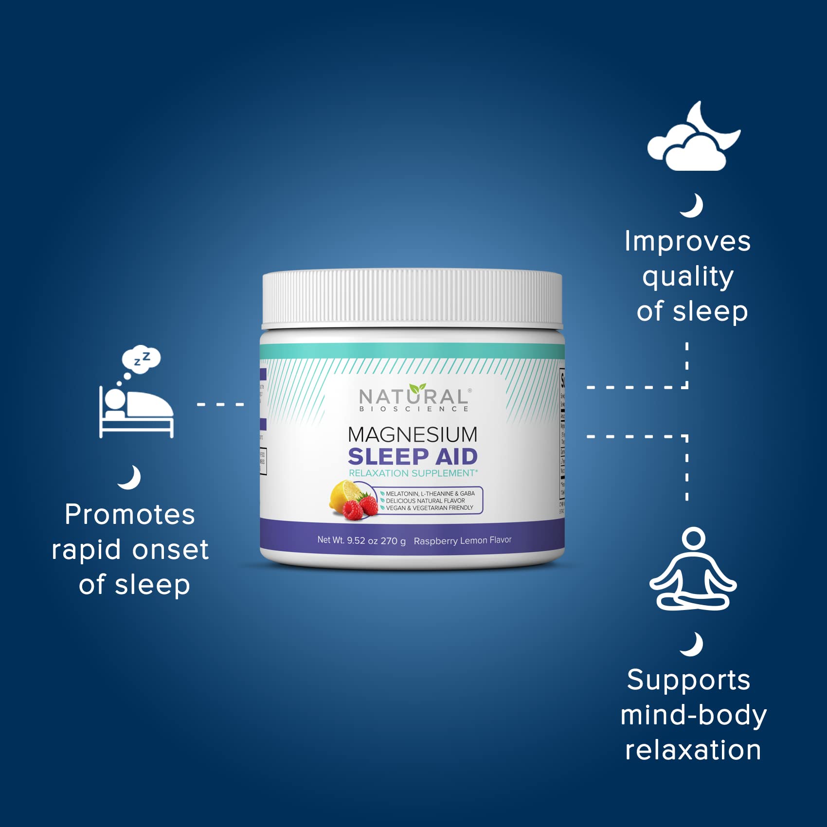 Natural BioScience Magnesium Sleep, ingredientes naturales favorecen una experiencia suave para dormir.