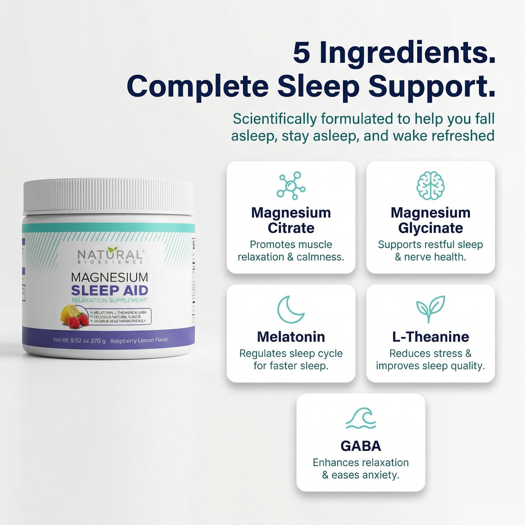 Natural BioScience Magnesium Sleep, medidor, ideal para medir la dosis antes de dormir.