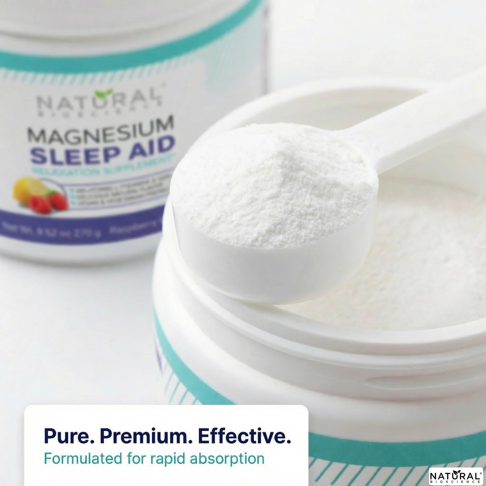 Natural BioScience Magnesium Sleep, mezcla-en-agua, sabor frambuesa-limón, fácil de tomar.