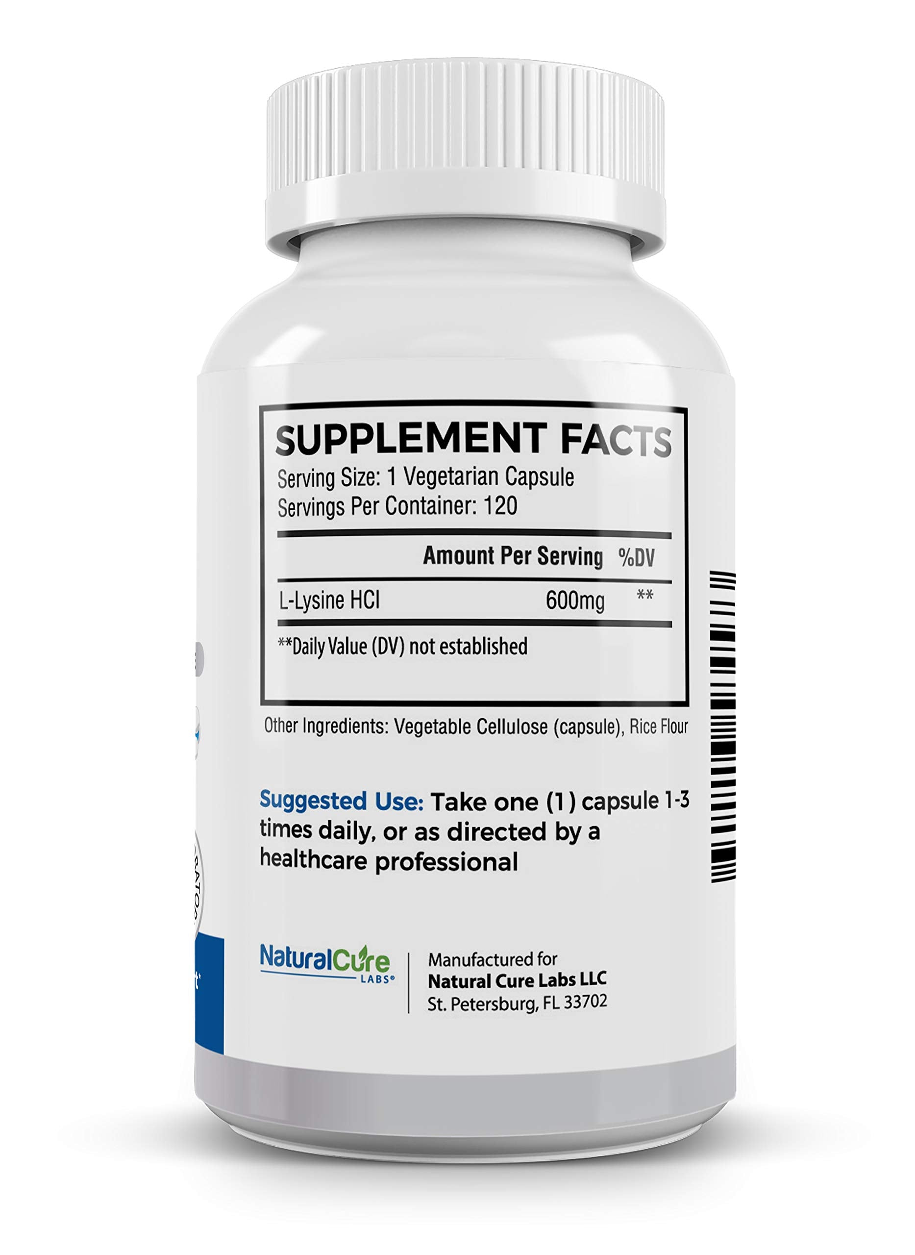 Natural Cure Labs lisina empaque plano, fácil almacenamiento