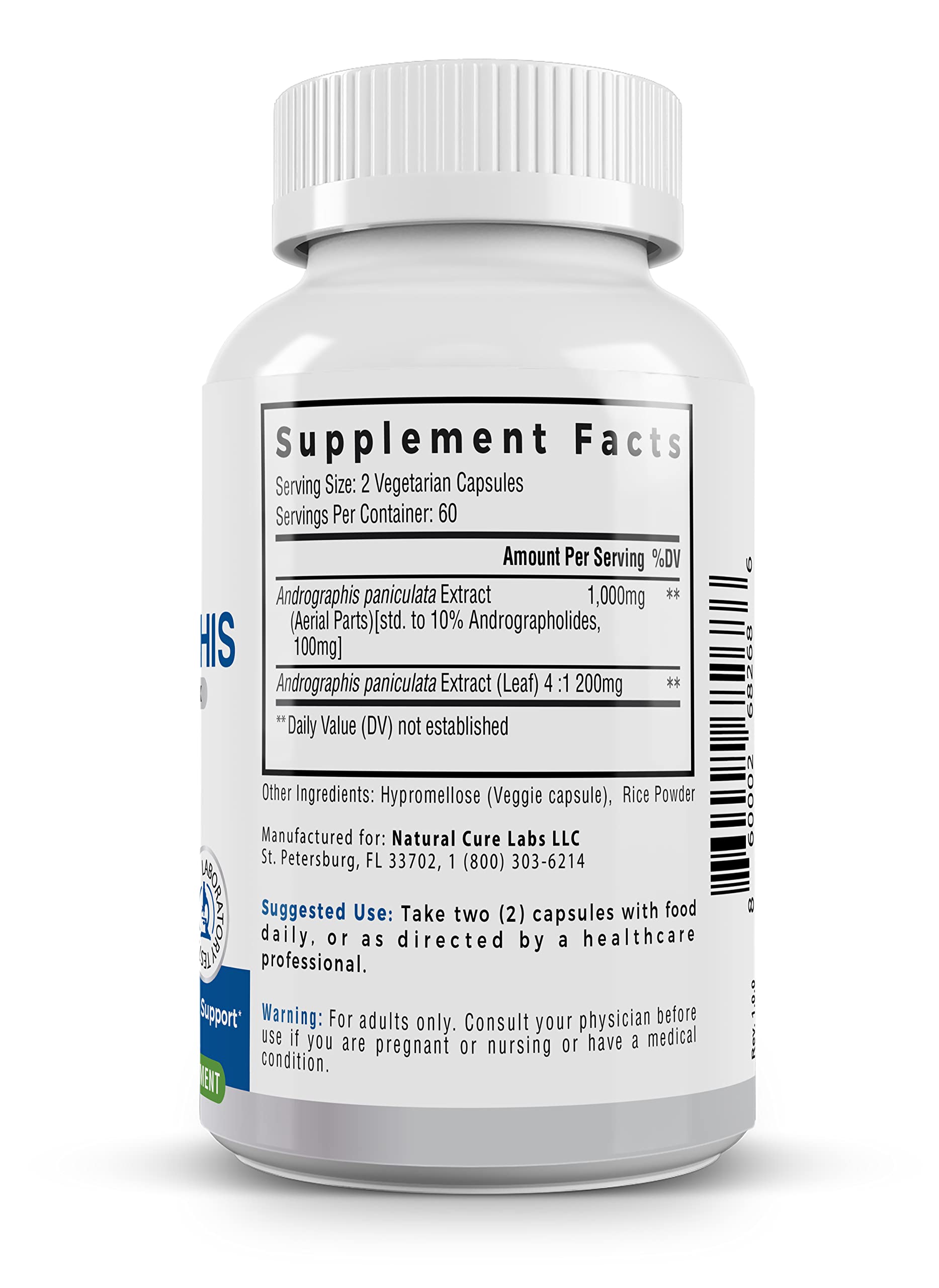 Estante con Natural Cure Labs, suplemento herbal de uso cotidiano.