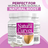 Natural Curves indicación de dos cápsulas diarias para uso práctico.