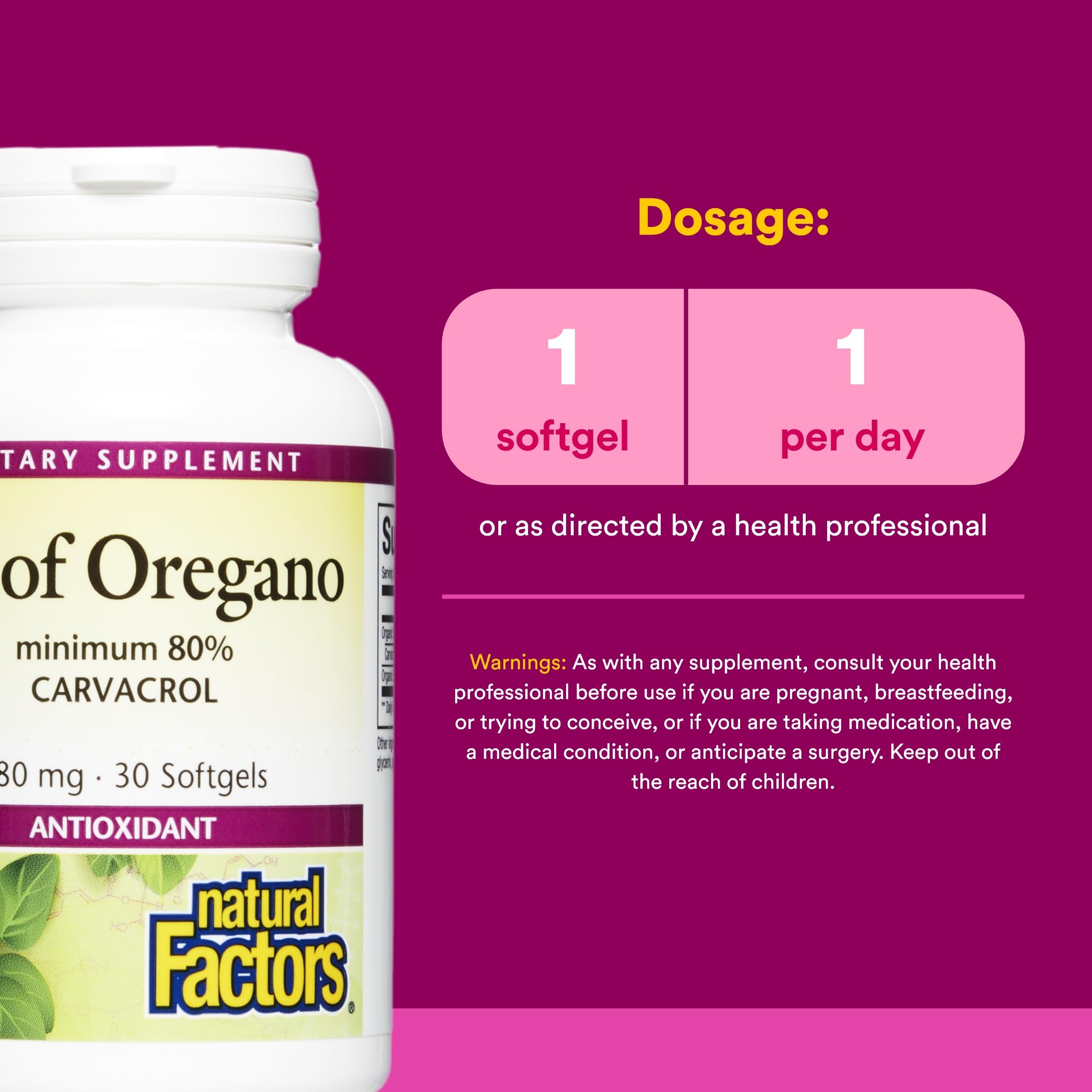 Natural Factors Aceite de Orégano Softgel cápsula: uso diario para apoyo inmunitario