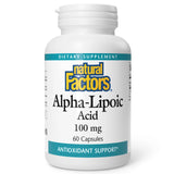 Natural Factors Acido alfa-lipoico 100 mg, caja visible, soporte antioxidante diario