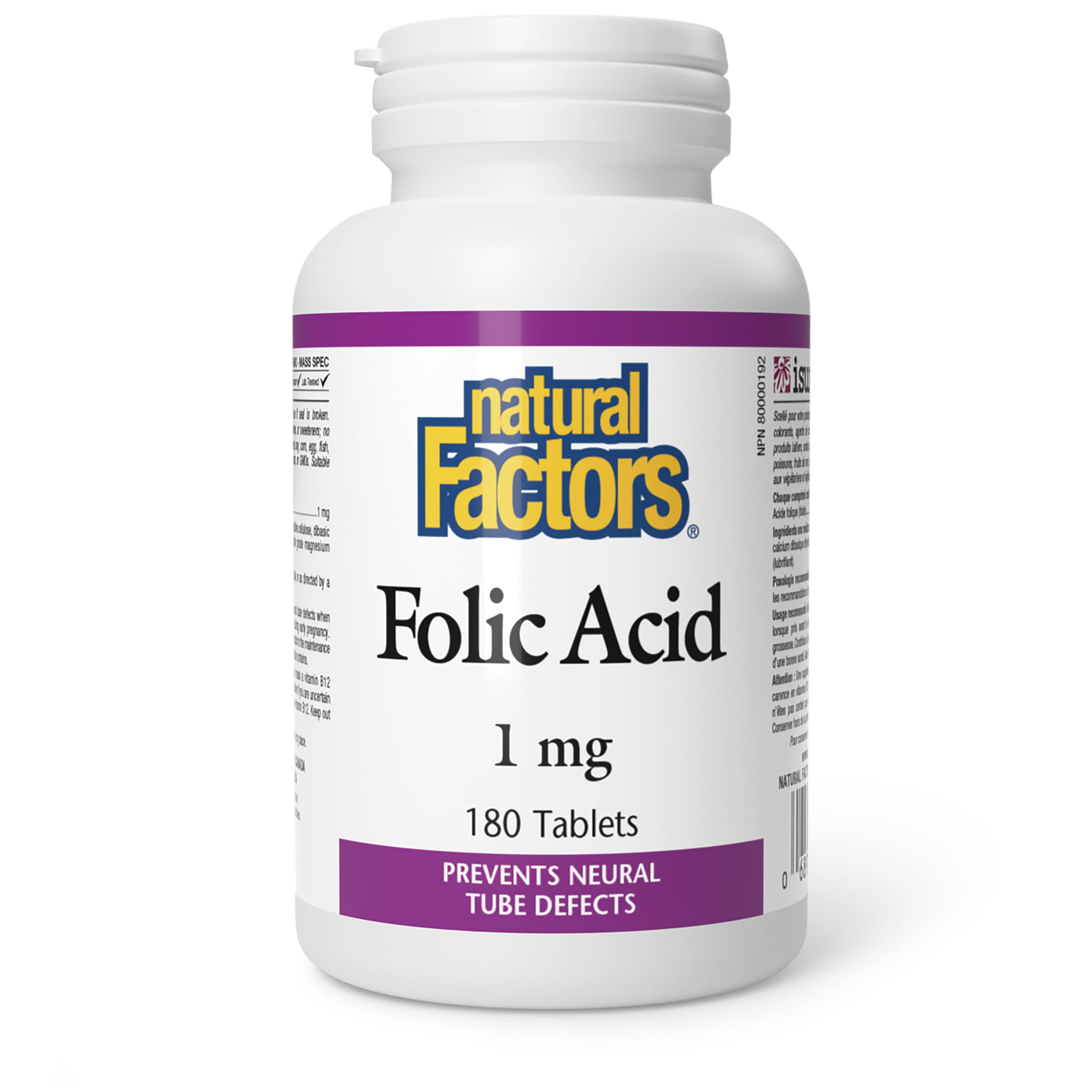Natural Factors ácido fólico 1 mg en envase, apoyo a la producción de glóbulos rojos.