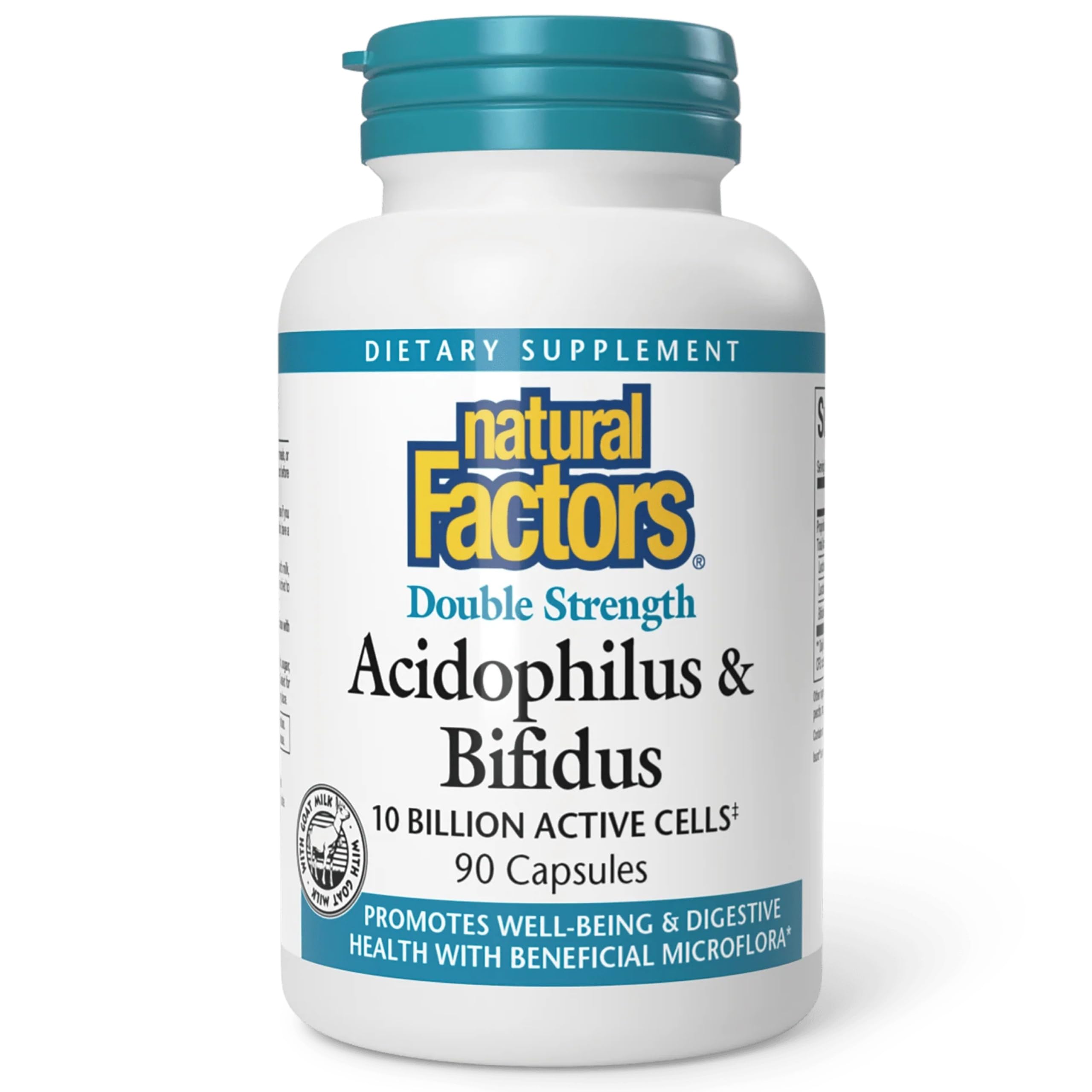 Natural Factors Acidophilus y Bifidus, botella frontal, posible apoyo digestivo diario