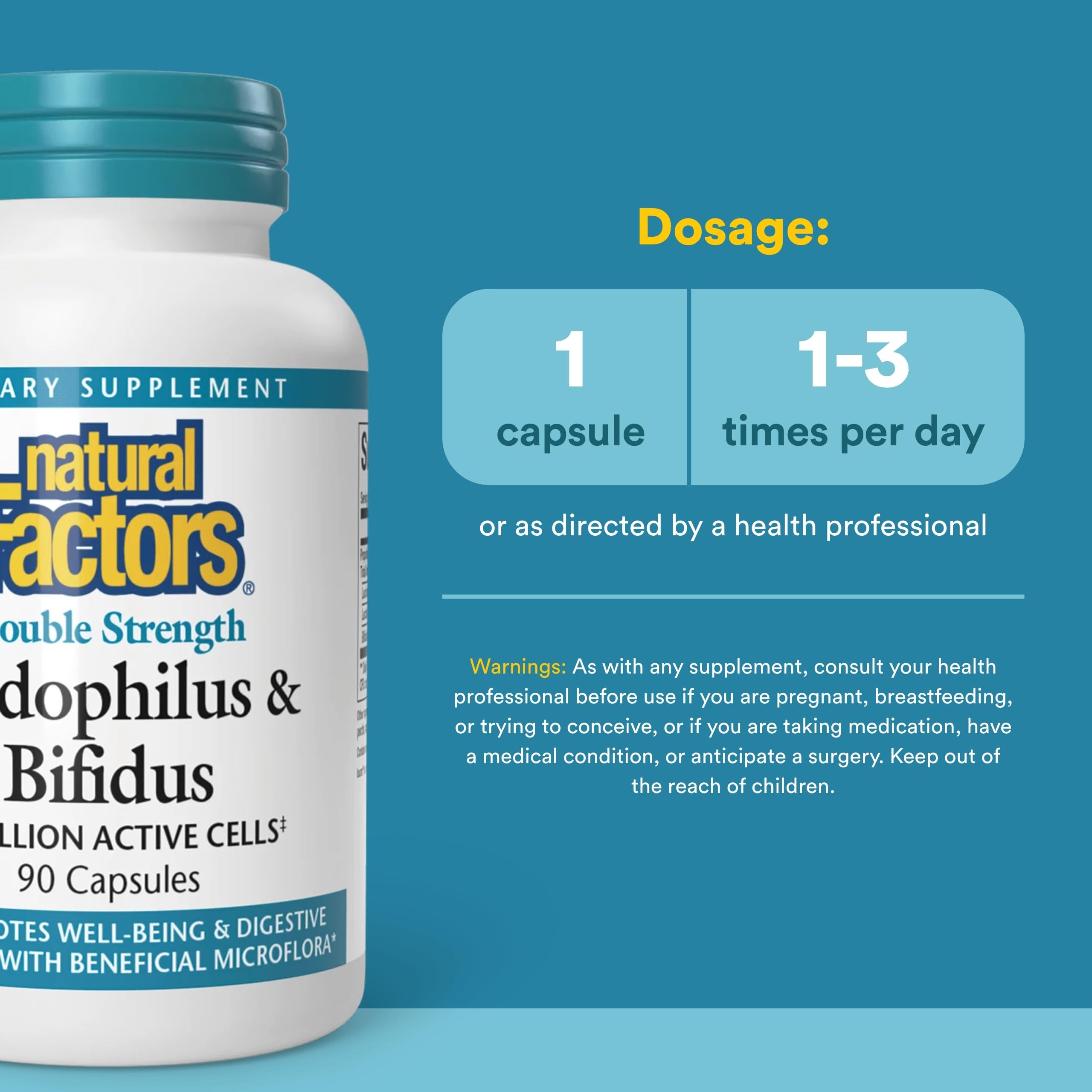 Natural Factors Acidophilus y Bifidus, cápsulas en frasco, cultivo liofilizado para potencia
