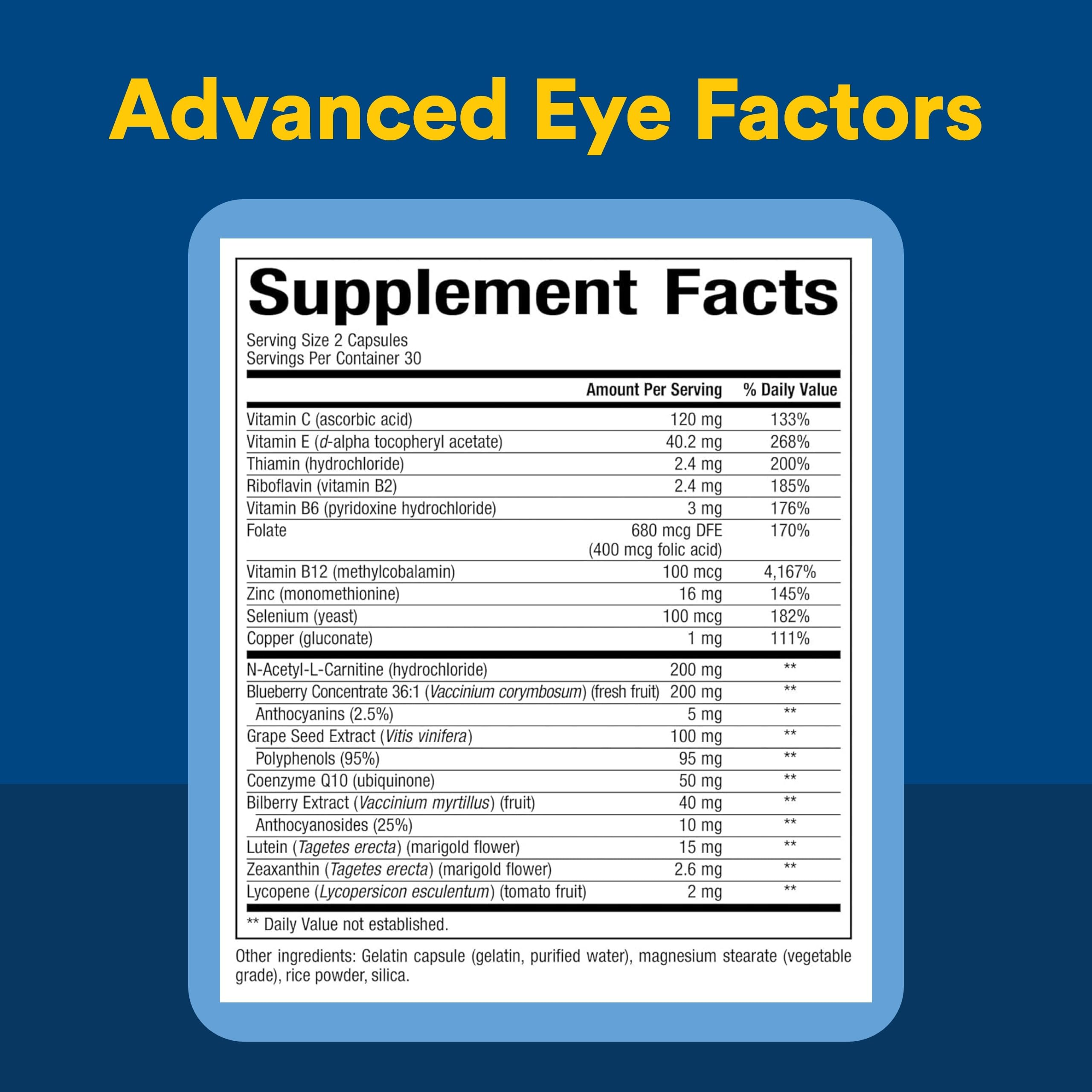 Natural Factors Advanced Eye Factors: concentrado de arándano, antioxidantes naturales.