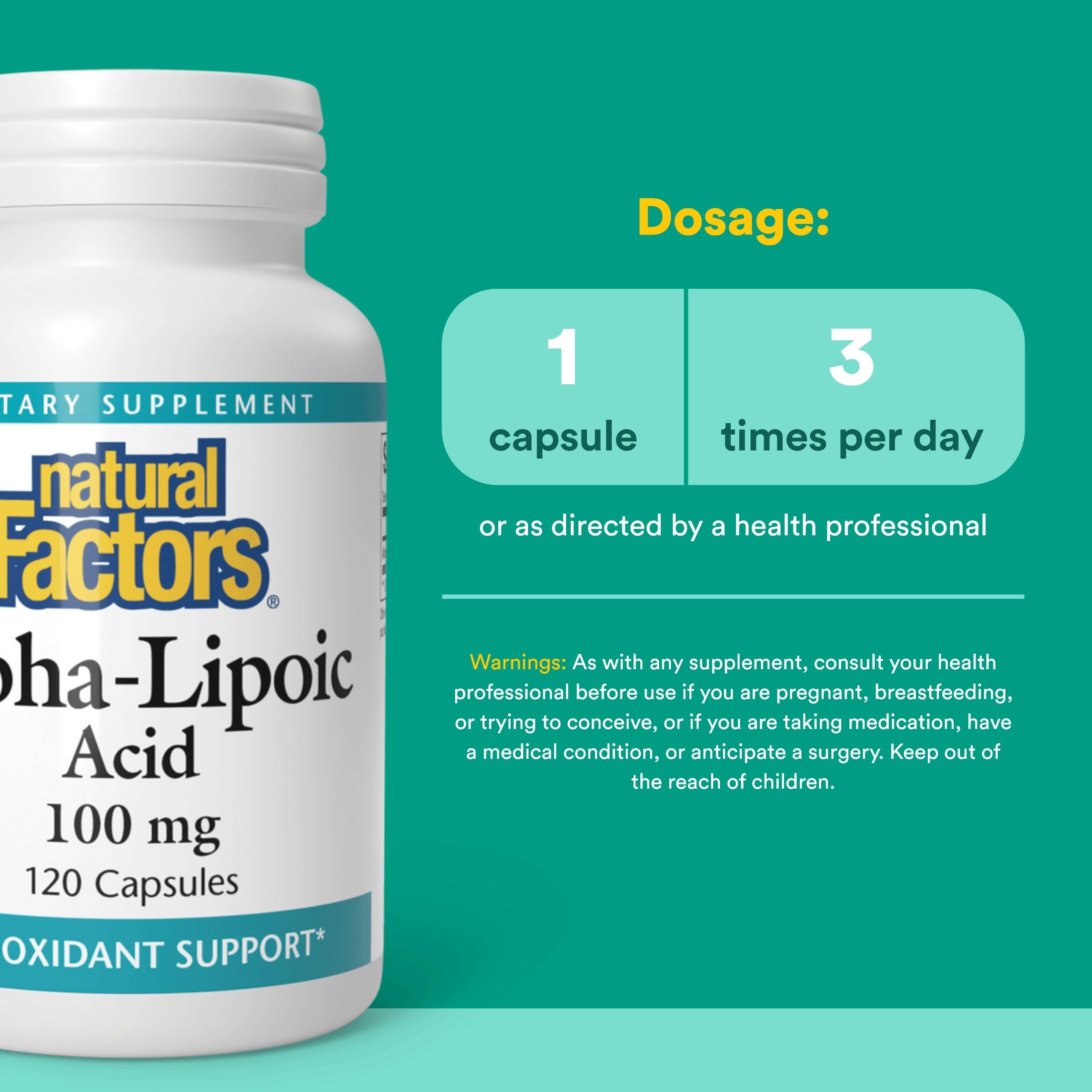 Etiqueta de Natural Factors Alfa-Lipoico 100 mg, claridad de ingredientes.