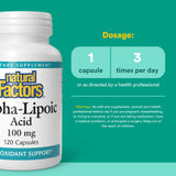 Etiqueta de Natural Factors Alfa-Lipoico 100 mg, claridad de ingredientes.