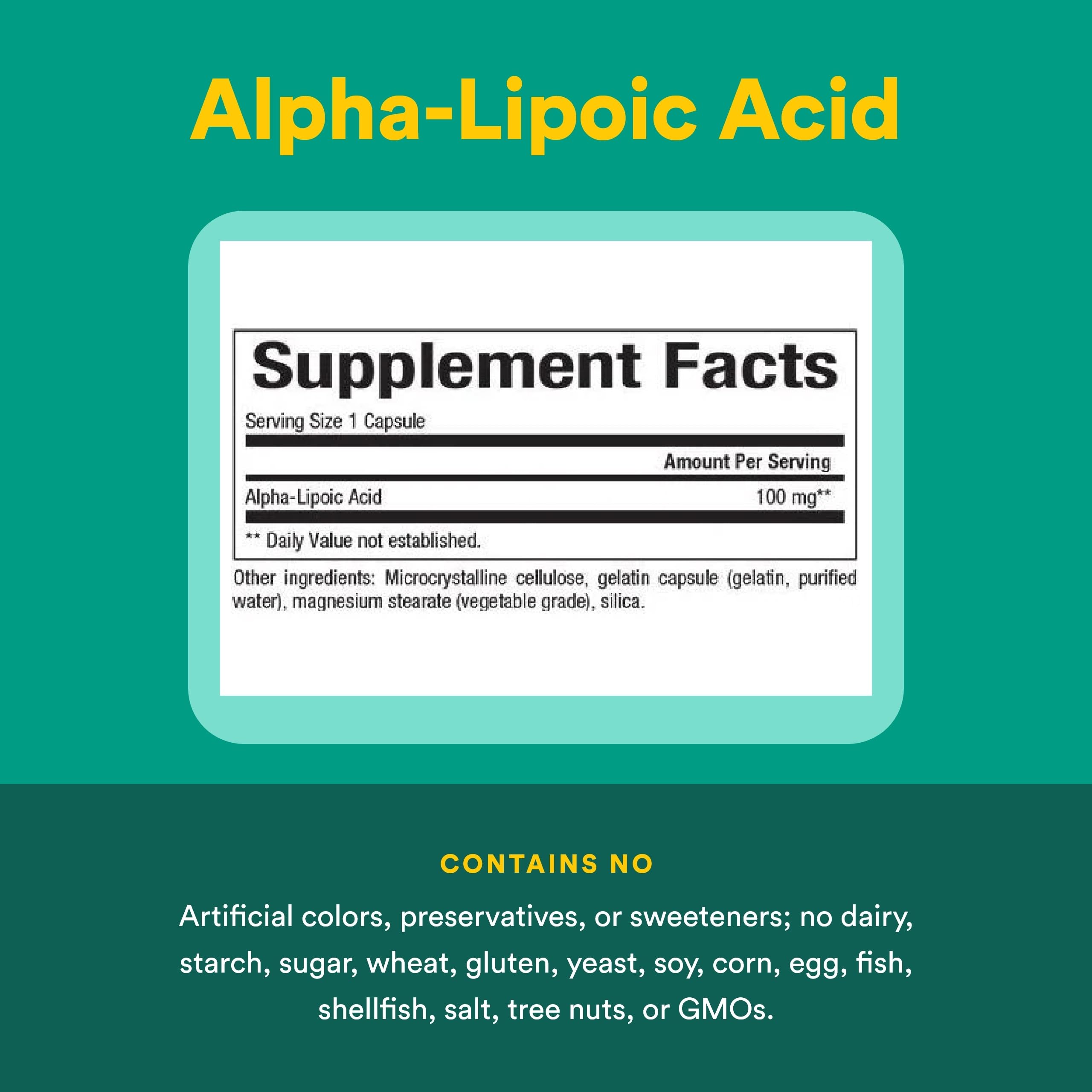 Natural Factors Alfa-Lipoico 100 mg, sello ISURA y no GMO.