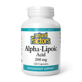 Natural Factors Ácido Alfa-Lipoico 200 mg, botella frontal, apoyo antioxidante diario