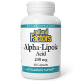 Natural Factors alfa-lipoico 200 mg cápsulas, envase visible, apoyo antioxidante diario.