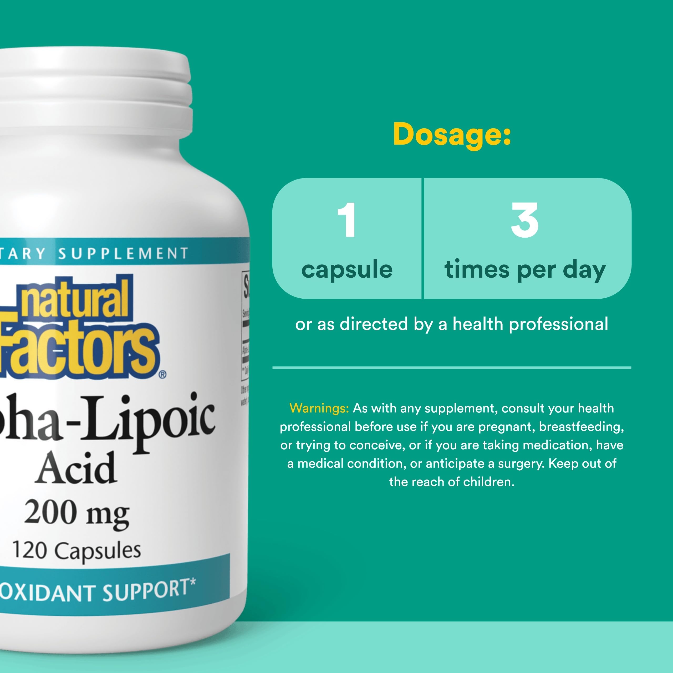 Natural Factors Ácido Alfa-Lipoico 200 mg, cápsulas, soporte para metabolismo de la energía