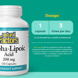 Natural Factors Ácido Alfa-Lipoico 200 mg, cápsulas, soporte para metabolismo de la energía