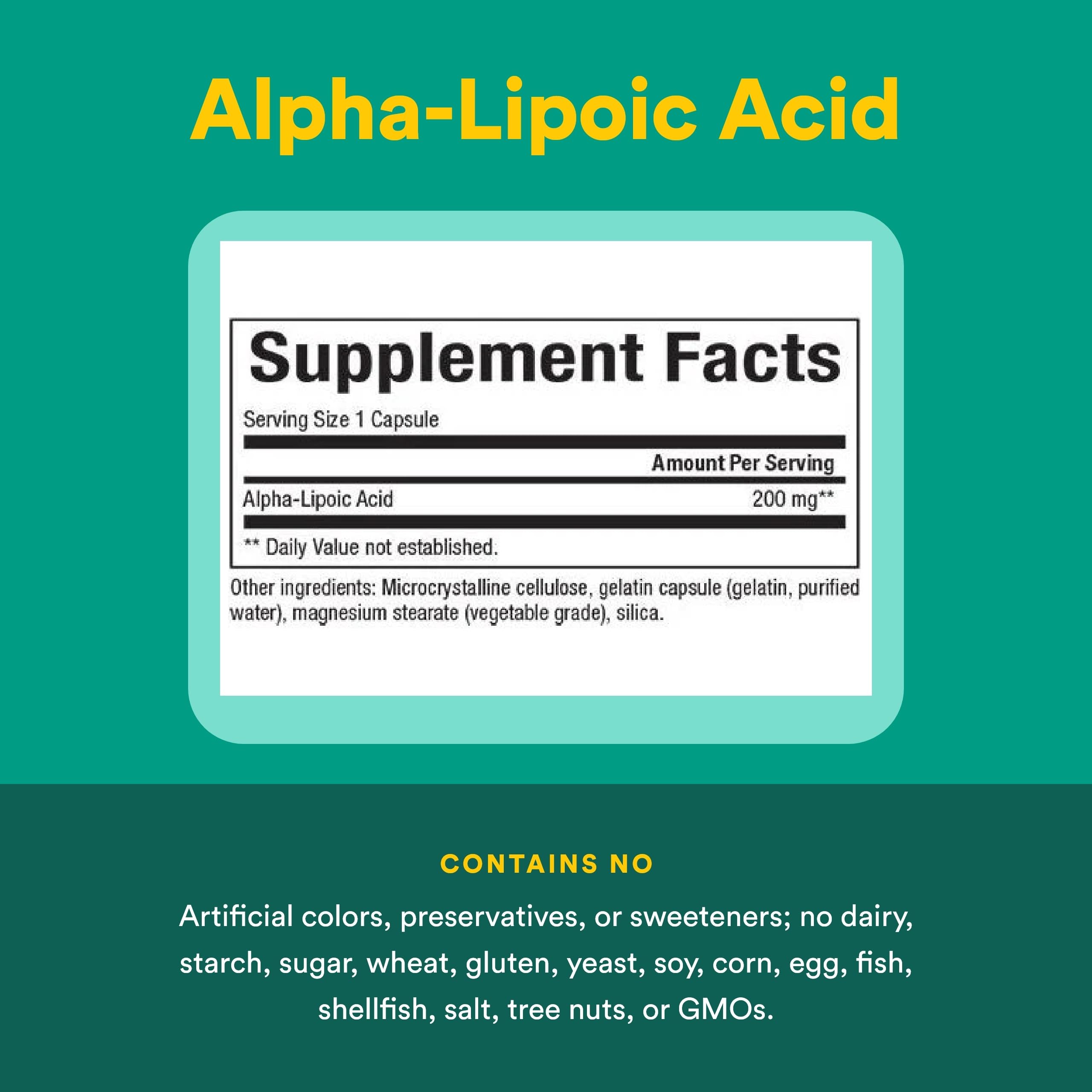 Natural Factors Ácido Alfa-Lipoico 200 mg, envase frontal, protección de otros antioxidantes