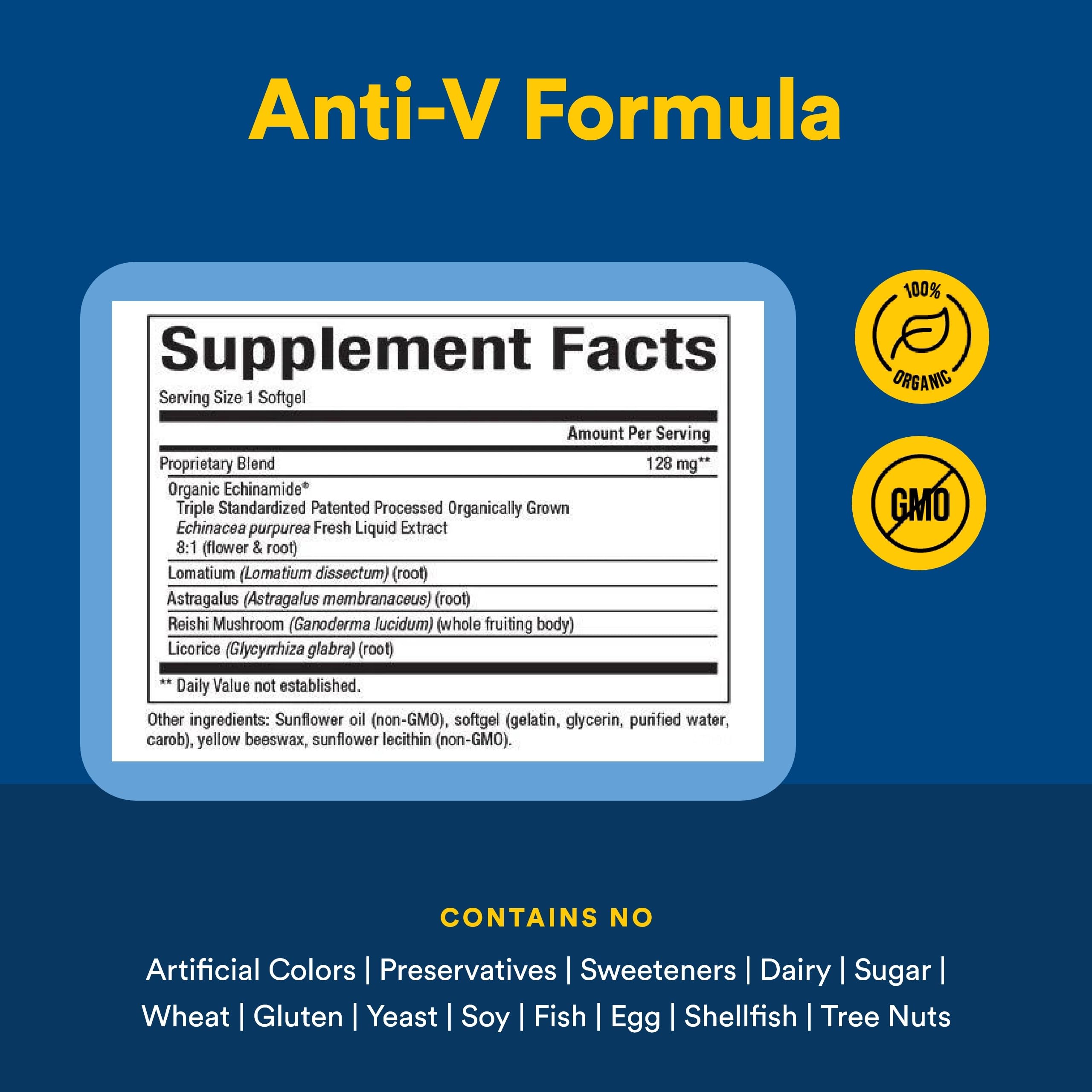 Natural Factors Anti-V Formula, hongo reishi visible para apoyo natural.