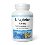 Natural Factors L-Arginina 500 mg cápsulas en bote para apoyar metabolismo muscular