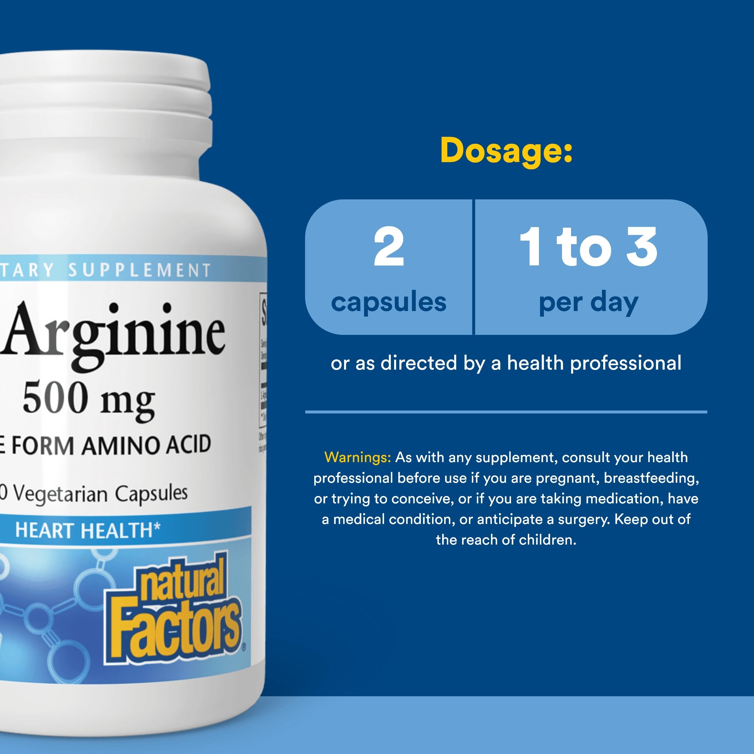 Natural Factors L-Arginina: etiqueta detallada que garantiza calidad farmacéutica.