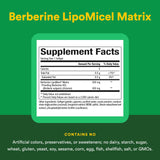 Natural Factors Berberine LipoMicel Matrix etiqueta, producto libre de gluten y lácteos.