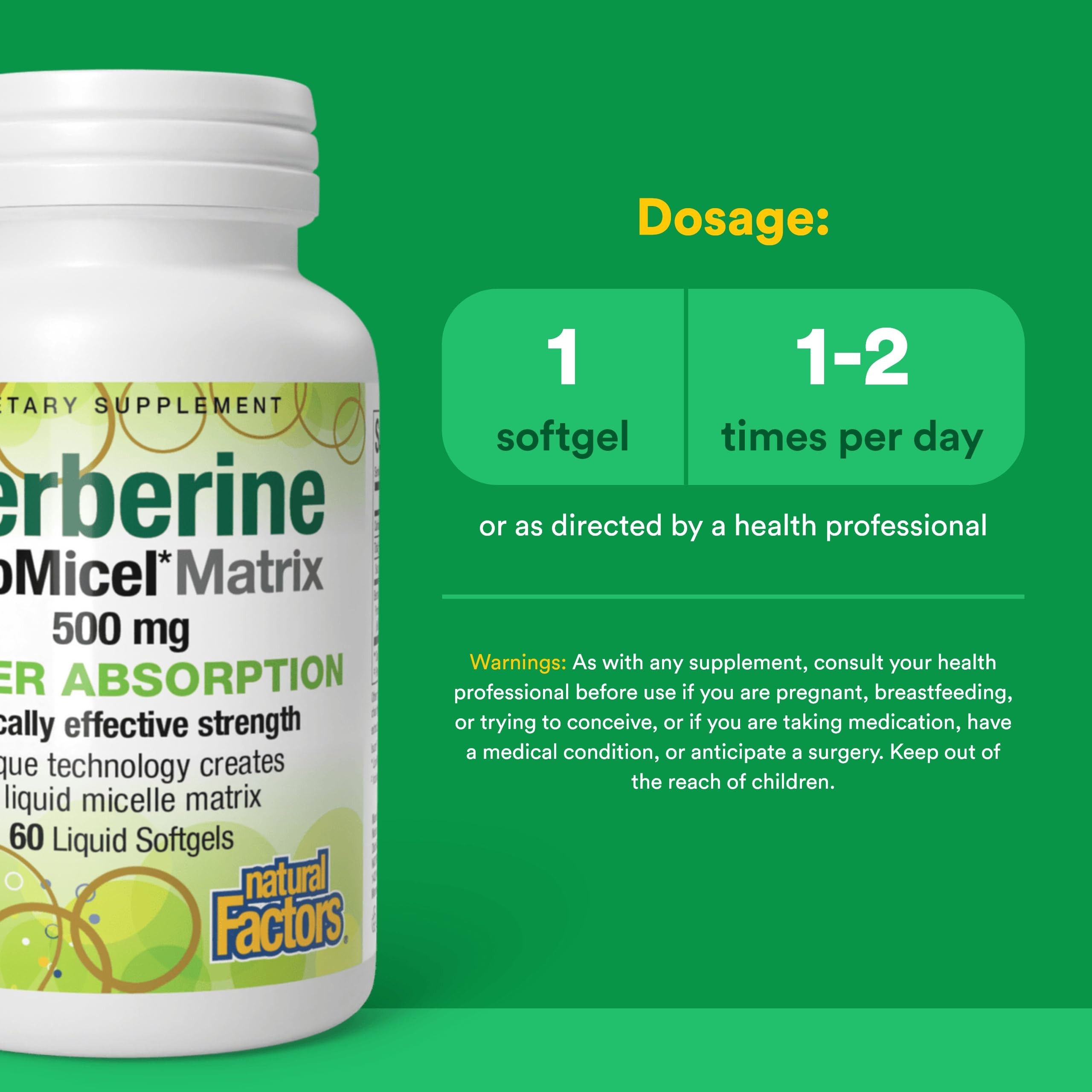 Natural Factors Berberine LipoMicel Matrix cápsulas, posible apoyo a niveles normales de colesterol.
