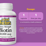Natural Factors Biotin 10000mcg foco en etiqueta y dosificación